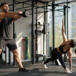 Atletas realizando treino funcional de força, potência e mobilidade na academia