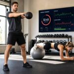 Atleta realiza treino funcional com orientação de treinador