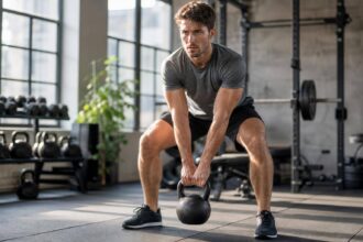 Atleta executando treino eficiente de 45 minutos em academia moderna
