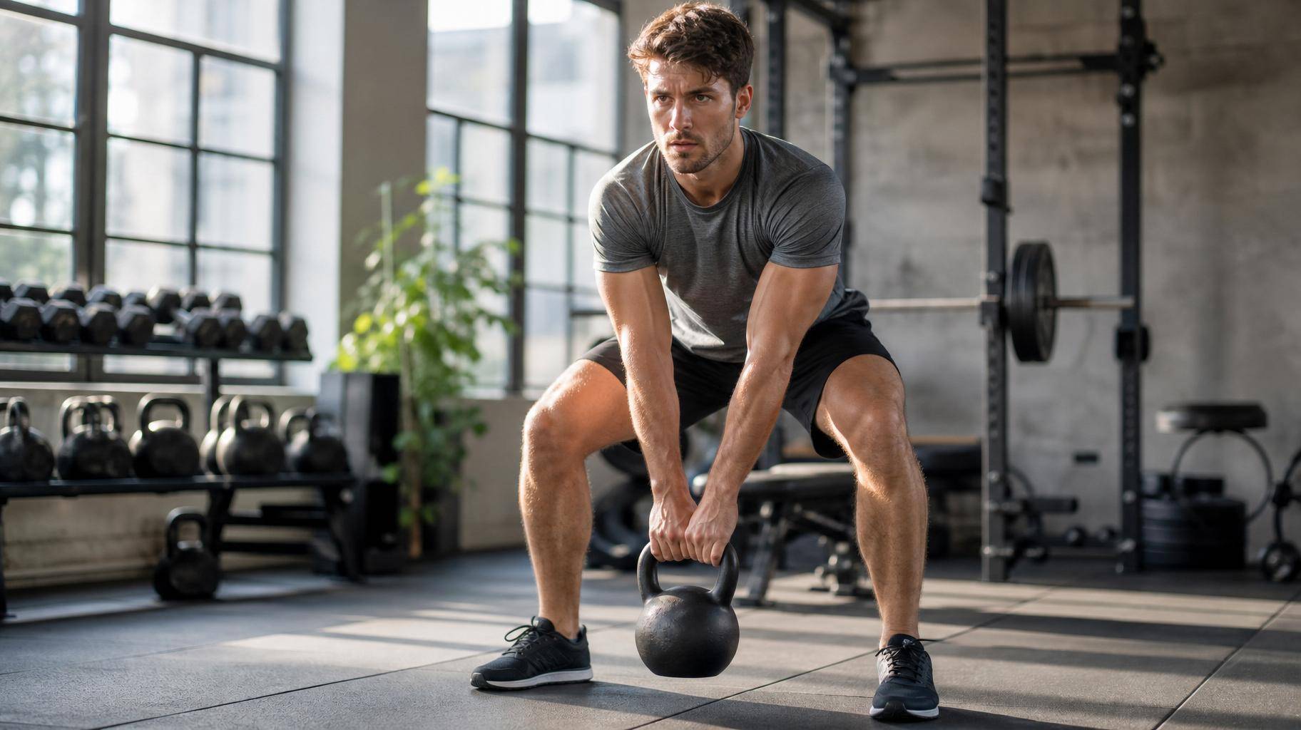 Atleta executando treino eficiente de 45 minutos em academia moderna