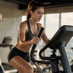 Mulher fazendo exercício no elíptico em academia moderna